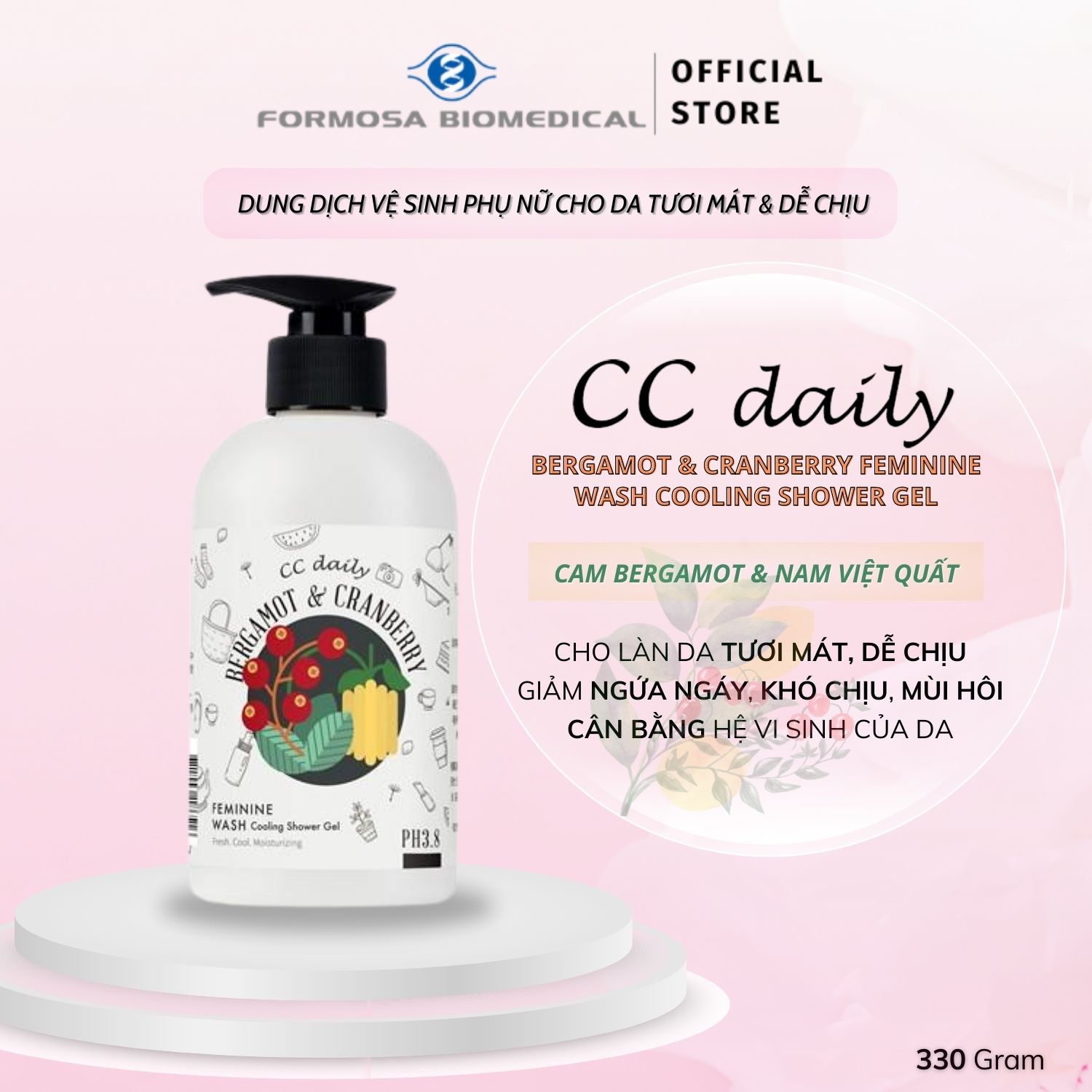 Dung Dịch Vệ Sinh Phụ Nữ CC Daily Feminine Wash Cooling And Refreshing Shower Gel (Bergamot &amp; Cranberry) 330g