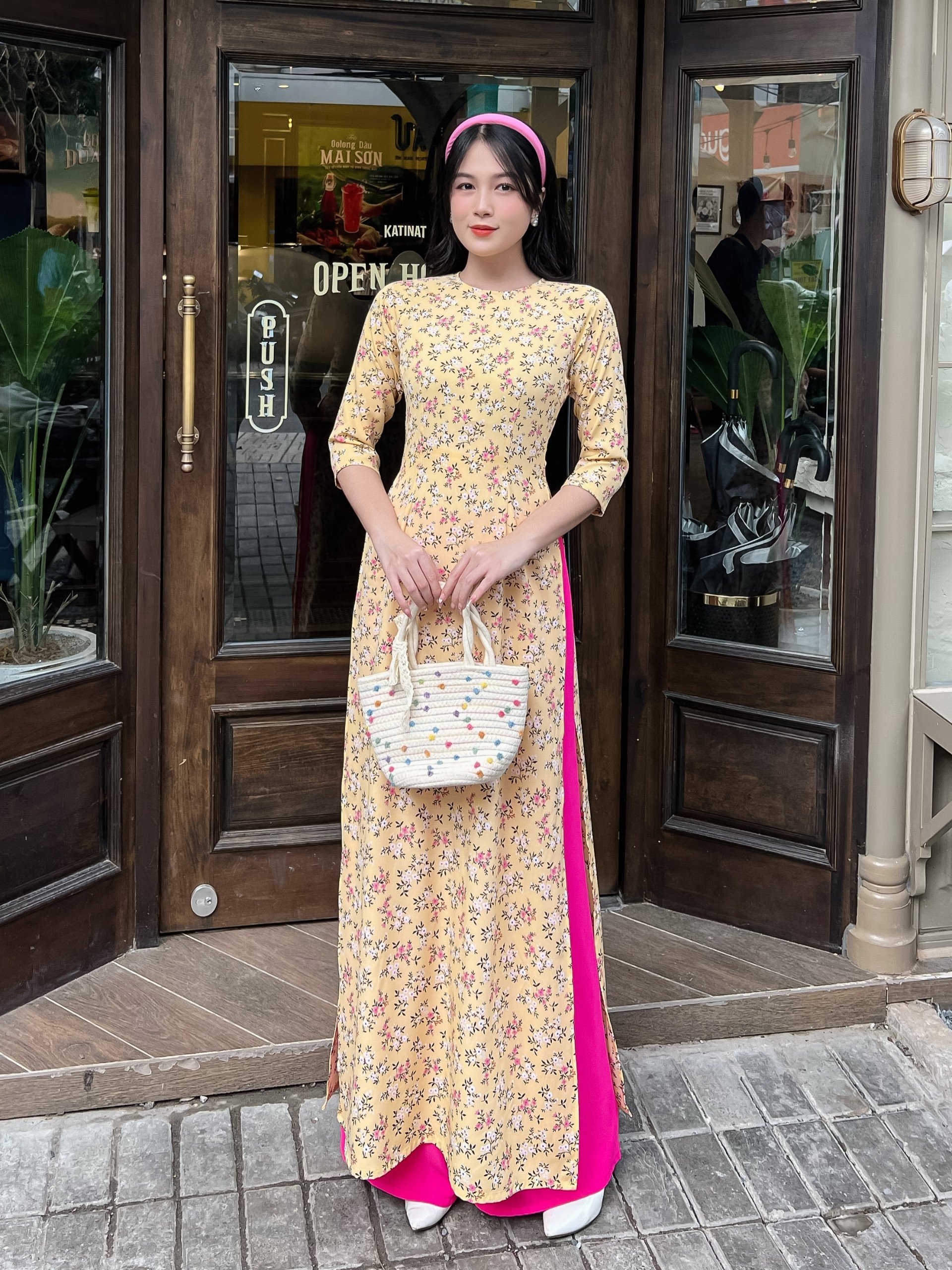 SÉT ÁO DÀI IN HỌA TIẾT HOA NHÍ TẶNG KÈM QUẦN