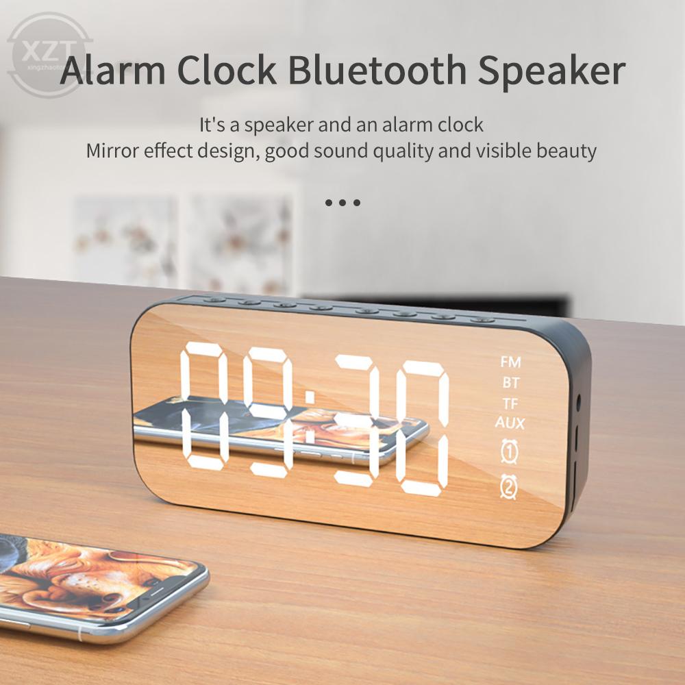 Gương Loa Bluetooth Không Dây Có Đài FM Mini Thẻ Di Động Gương Loa Có Đồng Hồ Báo Thức Cho Điện Thoại Di Động Máy Tính Color: Pink