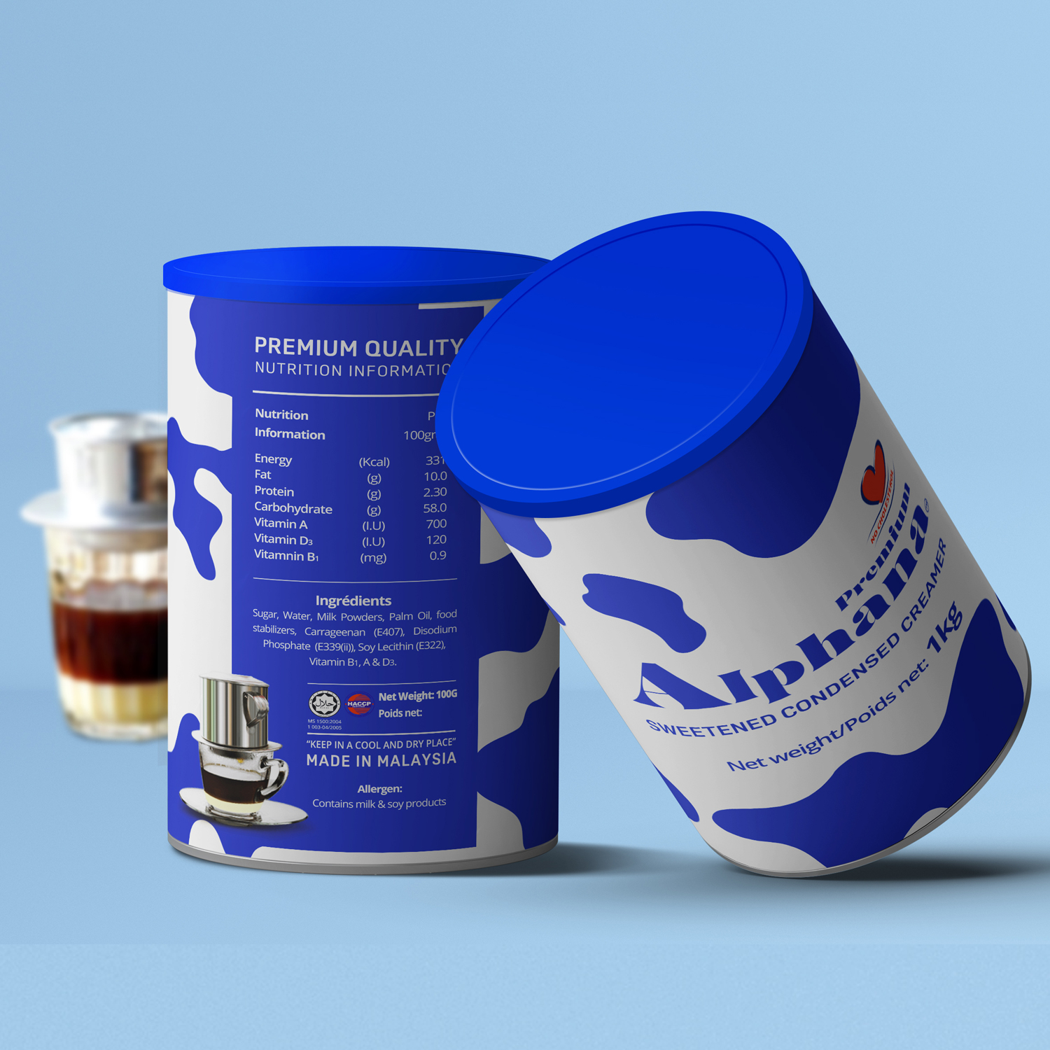 Combo 4 Lon Sữa Đặc Có Đường Creamer Premium Alphana Malaysia Lon 1kg - Protein cao - Không Cholesterol
