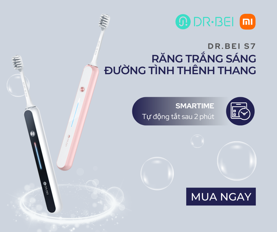 Bàn Chải Điện DR. BEI Sonic S7 làm sạch làm trắng răng rung sonic 5 chế độ chính hãng