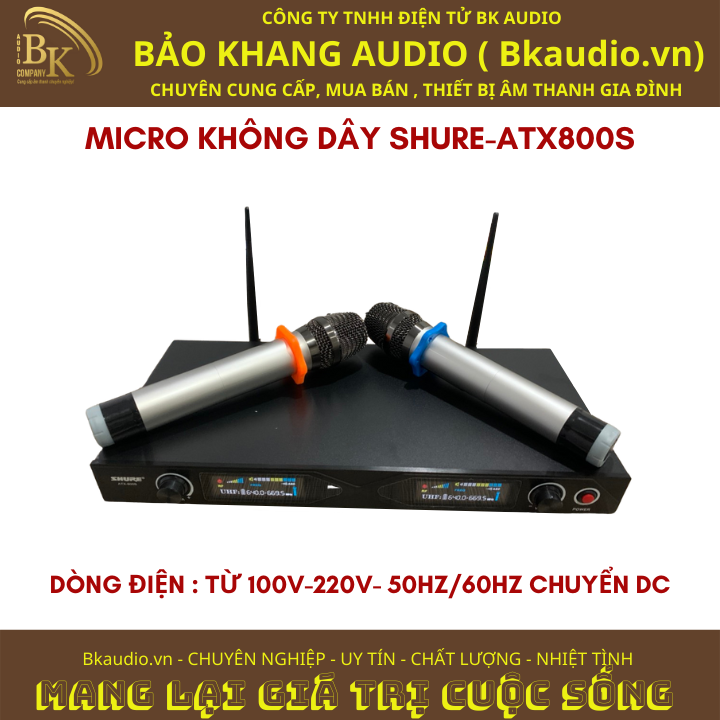 Micro không dây ATX800S. Sản phẩm đến từ thương hiệu SHURE. Hai tầng số UHF loại tạp âm. Msp : SPM-03