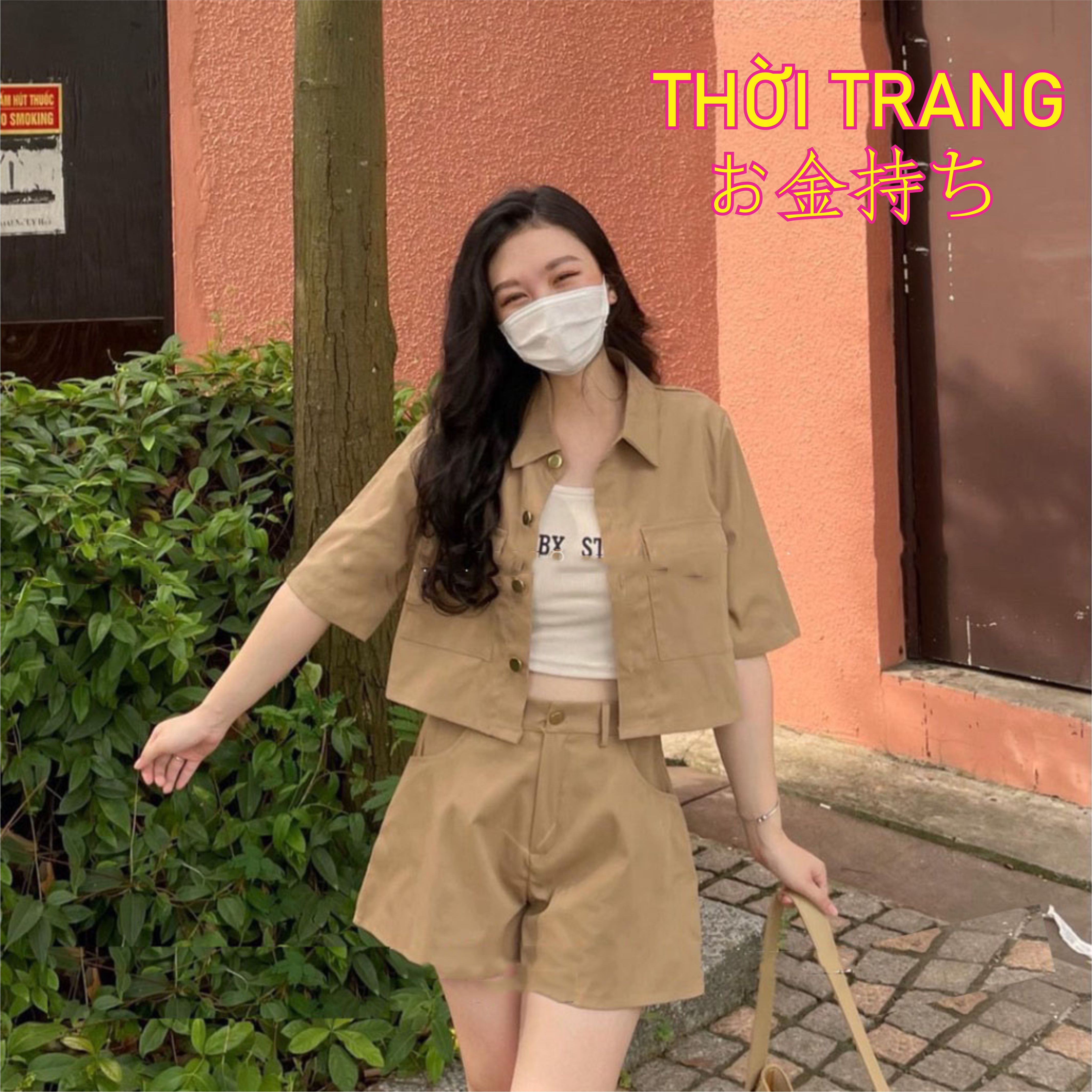 Set bộ 3 chi tiết cực xinh dành cho nữ set áo và quần short tặng kèm áo sát nách 182