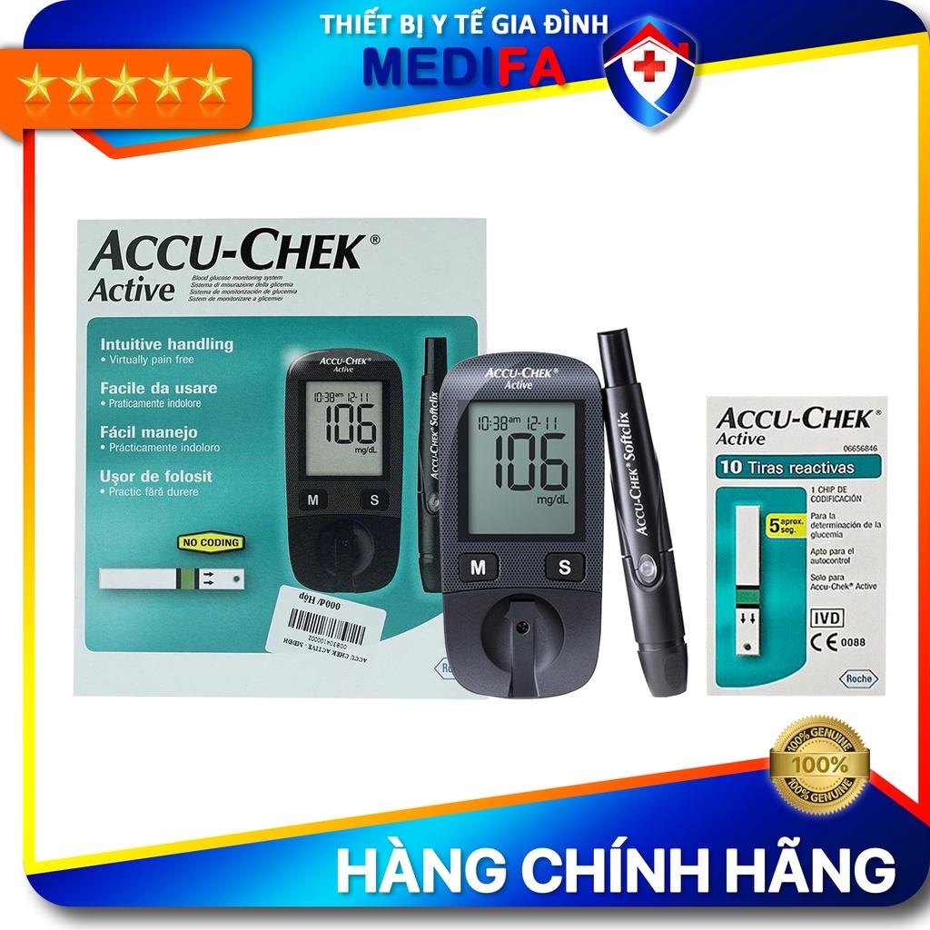 Máy đo đường huyết Accu-Chek Active, Bao gồm kim và bút chích máu, TẶNG 10 que thử, Bảo hành TRỌN ĐỜI 1 ĐỔI 1