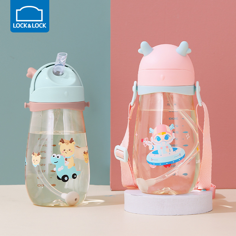 Bình nước nhựa LocknLock 450ml HAP910 Deer Kids, Hàng chính hãng, kèm ống hút silicone, dây đeo, họa tiết xinh - JoyMall