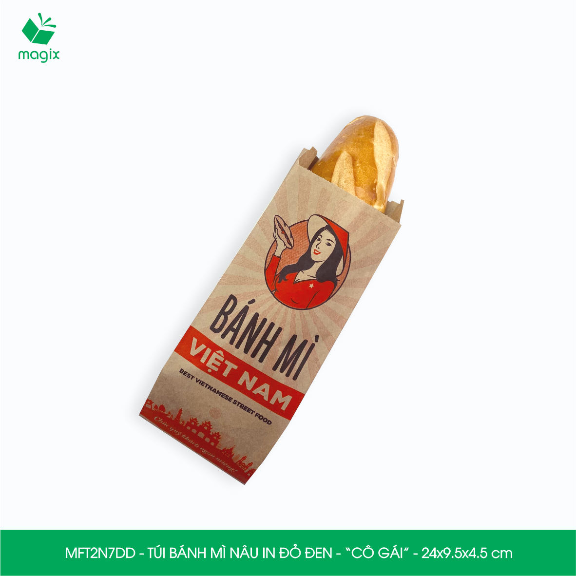 MFT2N7DD - 24x9.5x4.5 cm - 100 túi giấy đựng bánh mì, túi đựng thức ăn mang đi, túi take away