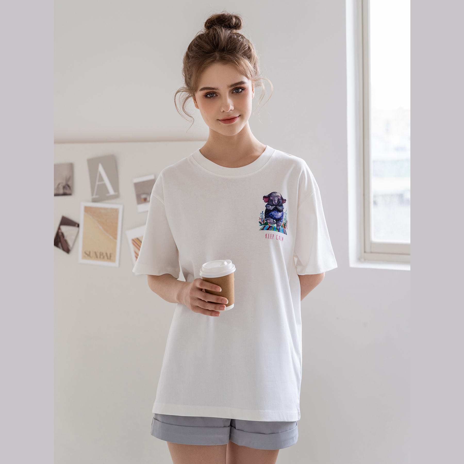 Hình ảnh Áo thun tay lỡ Hibi Sports unisex nam nữ kiểu phông, chữ Keep Calm ST002, vải cotton Premium, form oversize