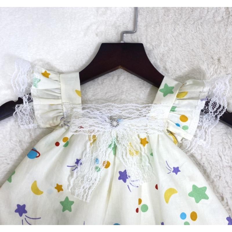 Đầm bé gái,váy trẻ em ,BITIKIDS, họa tiết hoa nhí phối nơ xòe phồng kate cotton size 0 đến 6 tuổi