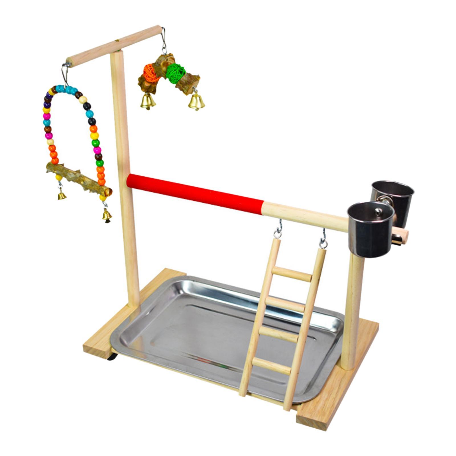 Portable Parrot Perch Stand Wooden Wood Frame Lightweight Bird Playground Adjustable Parrot Stand Perch for Cockatoo Parakeets Climbing