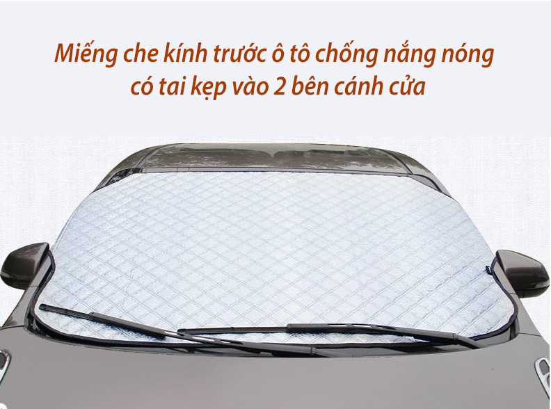 Tấm Che Nắng kính trước ô tô 3 lớp có Tai Kẹp vào 2 bên cánh cửa
