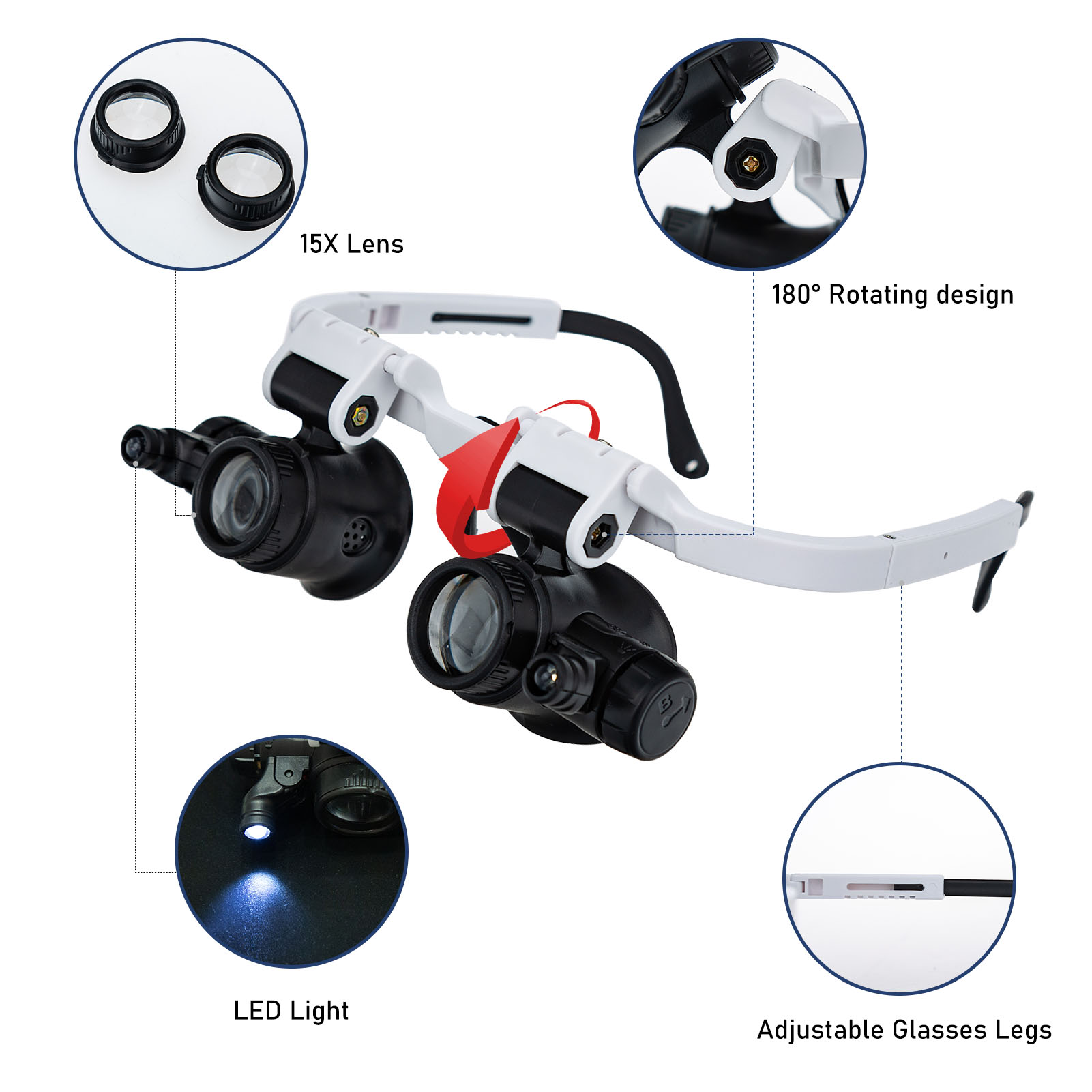 Loupe Magnifier Glasses Head Mount with LED Light Adjustable Glasses Bracket Watch Repair Magnifier for Mechanical