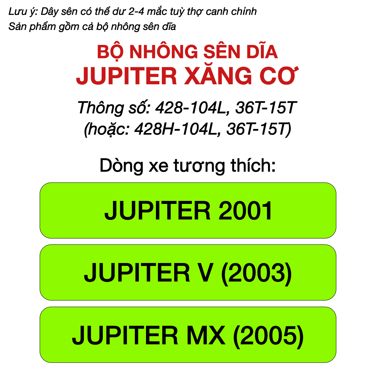 Nhông Sên Dĩa Jupiter Fi, GP, MX, RC, V, Gravita - NSD Jupiter Tất Cả Đời Xe - Nhông Xích CATTA