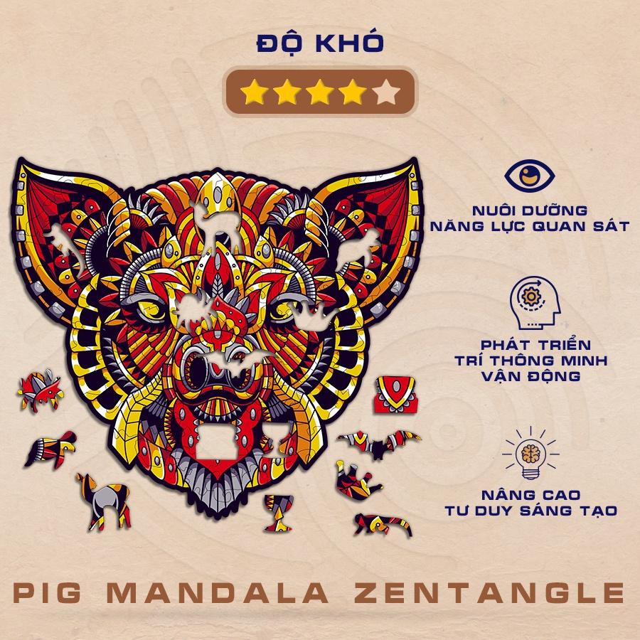PLUZZLE Bộ xếp hình gỗ đồ chơi puzzle ghép hình con vật độc đáo - Con Lợn Mandala - PZ052