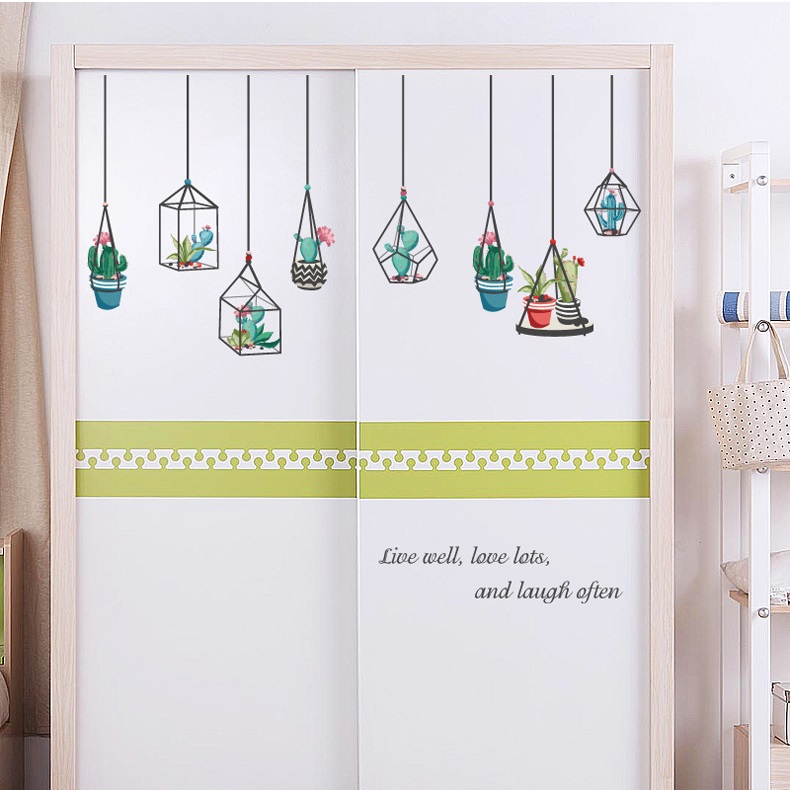 Decal dán tường Giàn treo chậu xương rồng và thông điệp ý nghĩa - DKN103 AmyShop (100 x 137 cm)