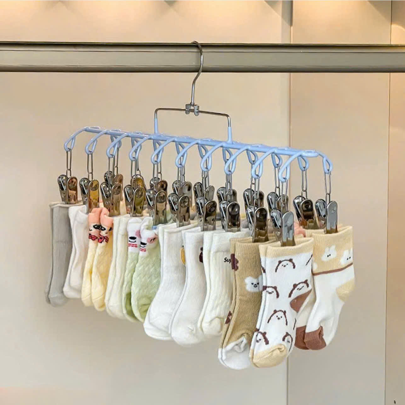 Móc Vòm 20 Kẹp Phơi Đồ Lót &amp; Đồ Trẻ Em Chống Trượt – Móc Kẹp Treo Tất Vớ Chống Gió, Móc Treo Quần Áo Thép Bọc Nhựa 37cm - HÀNG CHÍNH HÃNG MINIIN