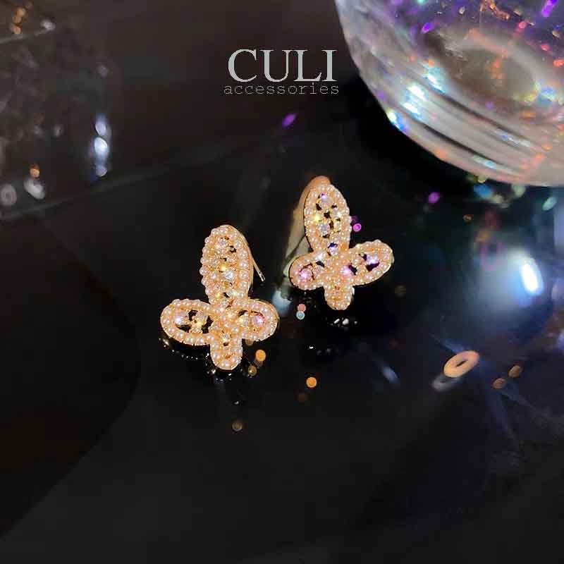 Khuyên tai, Bông tai thời trang hình bướm kết hạt traiHT690 - Culi accessories