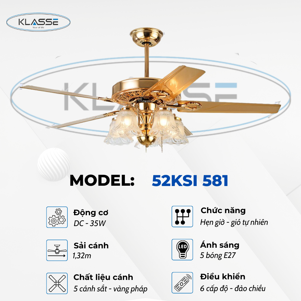 Quạt trần chùm đèn Klasse 52KSI 581 Hàng chính hãng
