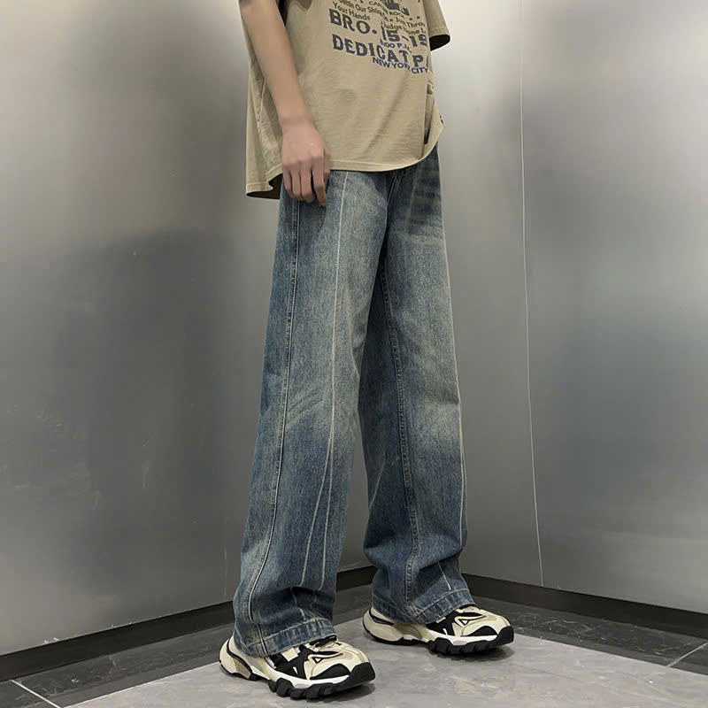 Quần jean ống rộng nam nữ 2N Unisex wash viền Q08
