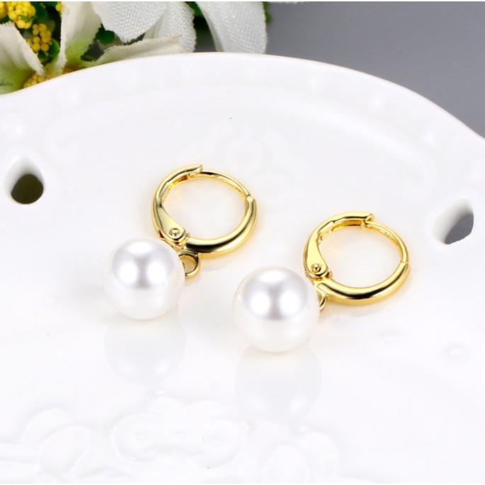 Cặp Khuyên Tai Tròn Gắn Hạt Xi Mạ Vàng Hoặc Bạch Kim - Trường Thịnh Ngọc Trai