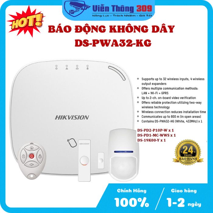 Bộ kit báo động không dây DS-PWA32-KG, bộ báo động wifi qua Hik-connect &amp; Sim điện thoại- Hàng chính hãng