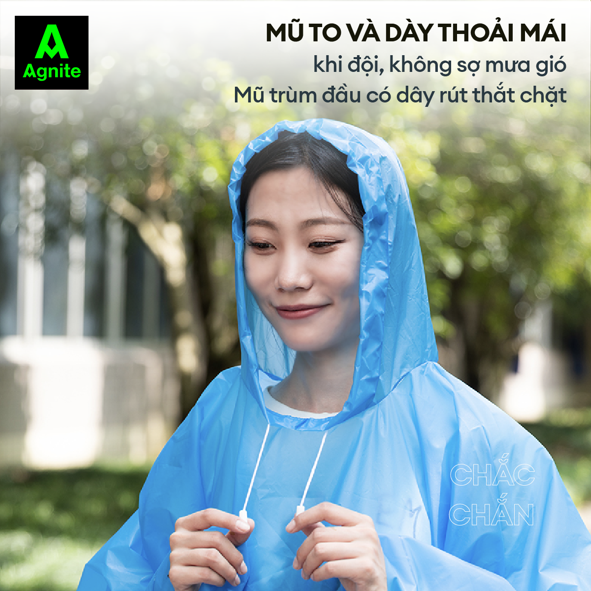 Áo mưa dài Agnite chất liệu EVA cao cấp - Siêu bền - Chống thấm nước tốt - Thiết kế thoải mái - Nhiều màu sắc - VS4075