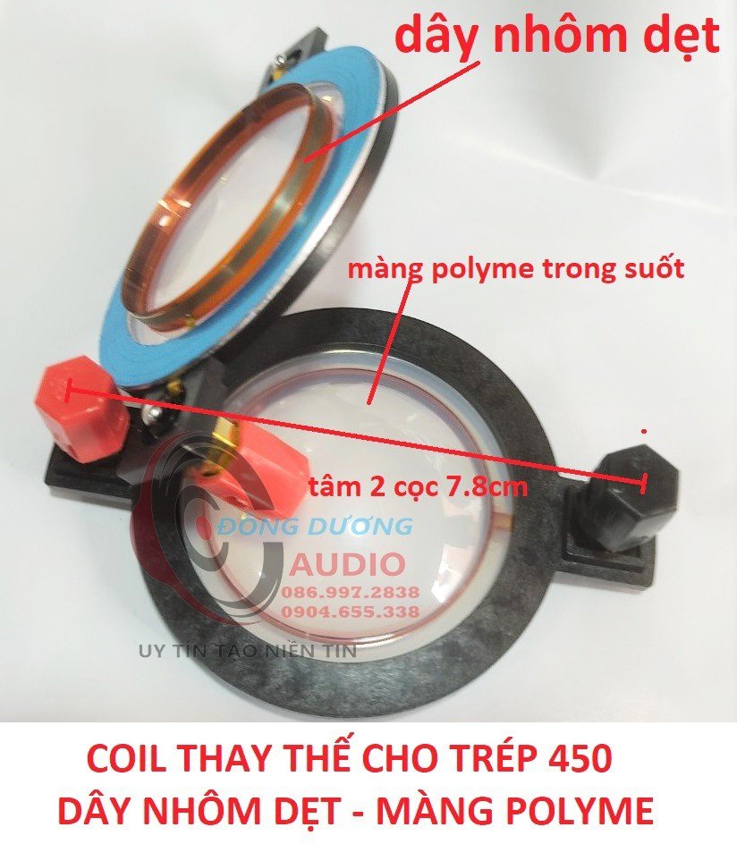 TRÉP KÈN 450 B&amp;C TỪ ĐƠN 120 COIL 44.4 DÂY NHÔM DẸT MÃ.DH4508 - MÀNG POLYME 6 CẠNH - KÈM BÍCH 450 REN NGOÀI