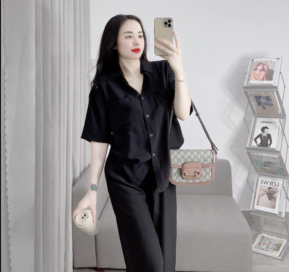 Set bộ tơ xước quần ống suông