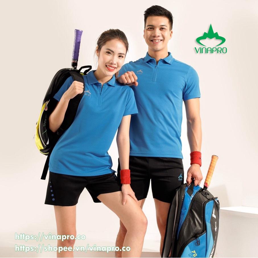 Áo cầu lông nữ đẹp áo tennis bóng bàn Polo cổ đức nữ Vinapro A42 chất liệu thun sọc cao cấp