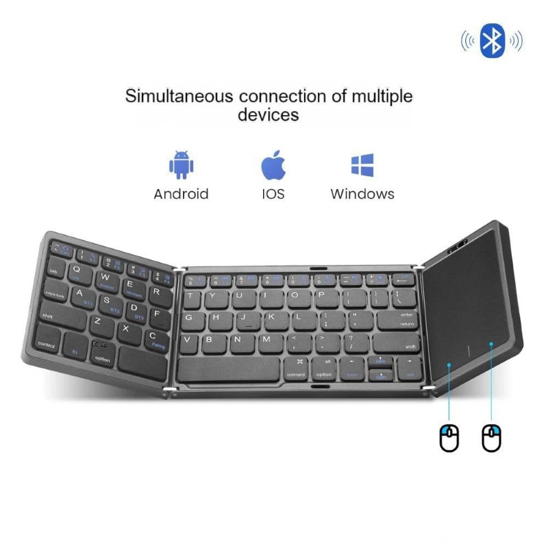 Bàn phím Gấp gọn mini không dây Bluetooth B89T có chuột touchpad - pin sạc TypeC cho PC Laptop điện thoại máy tính bảng- HÀNG NHẬP KHẨU
