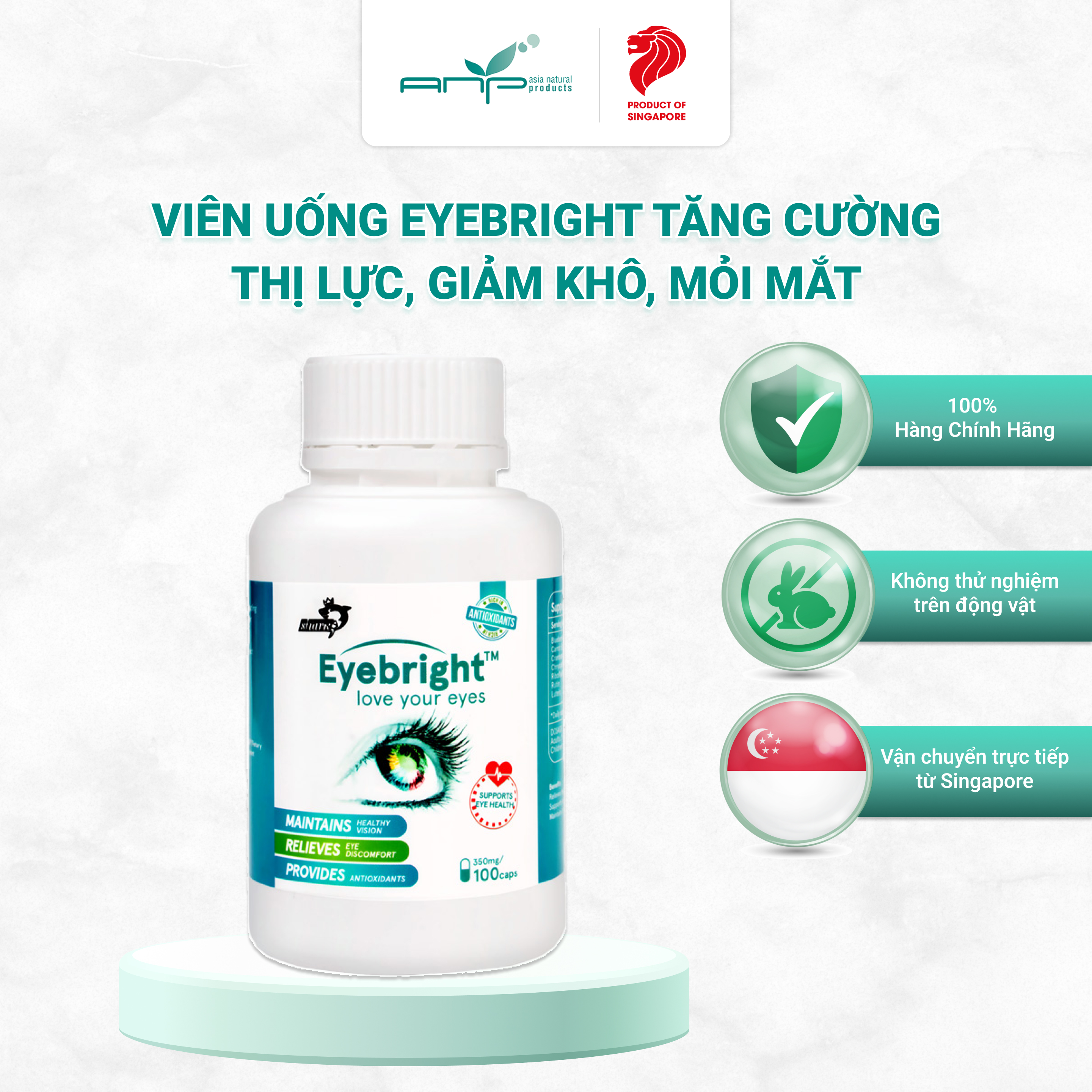 Viên Uống Bổ Mắt Tăng Cường Thị Lực Eyebright Với 100% Thành Phần Tự Nhiên Giúp Ngăn Ngừa Các Triệu Chứng Như Khô Mắt, Mỏi Mắt