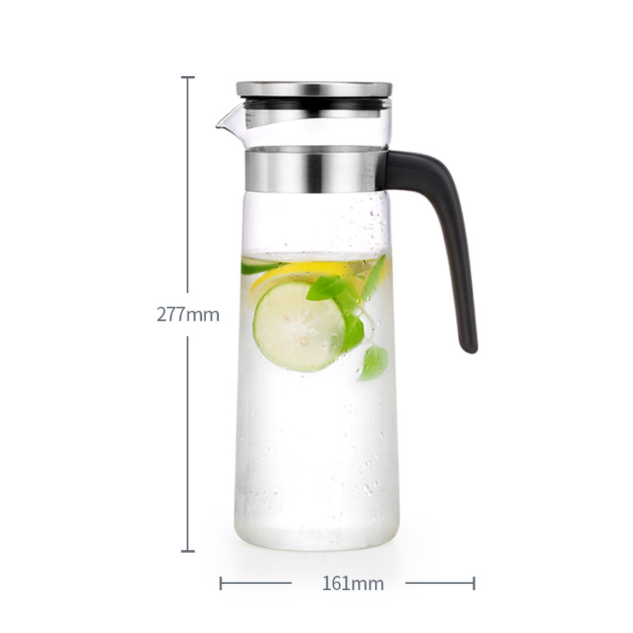 Bình nước thủy tinh nắp inox S069 1500ml - Bình đựng nước thủy tinh chịu nóng lạnh thể tích lớn 1.5l