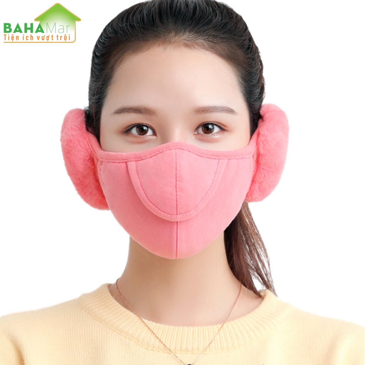 KHẨU TRANG TAI GẤU 2 TRONG 1 BAHAMAR kết hợp giữa khẩu trang và che bịt tai rất tiện và giữ ấm tốt khi ra ngoài vào mùa Đông lạnh