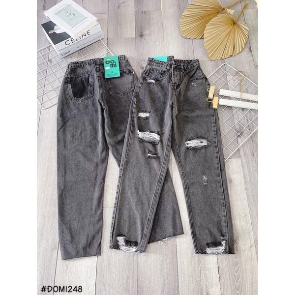 Quần bò baggy màu xanh khoét túi sau rách gối 2 bên xả lai cực chất ảnh thật Lê Huy fashion Ms 1252