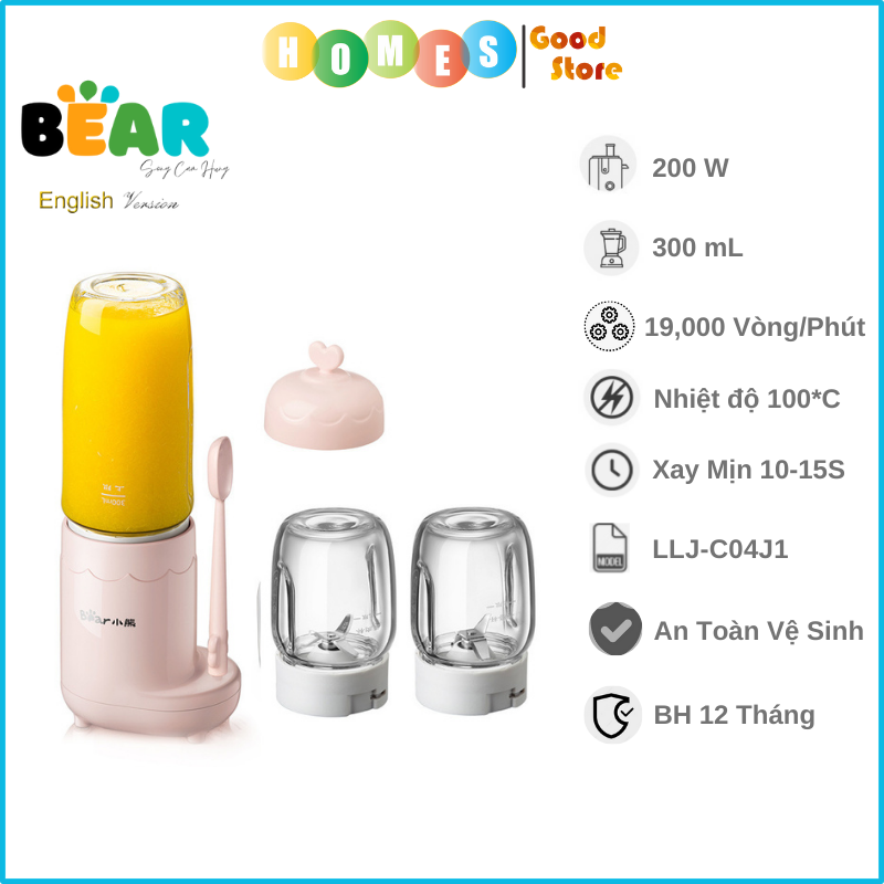 Máy Xay Thịt, Xay Thực Phẩm Đa Năng BEAR QSJ-C04V3 - Xay Cực Êm Cối Thủy Tinh Dung Tích 2.5 Lít Công Suất 350 W - Hàng Nhập Khẩu