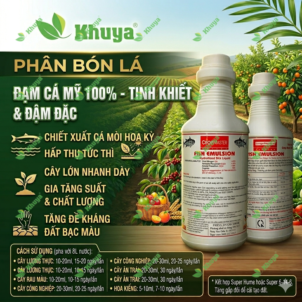 Phân bón lá hữu cơ Fish Emulsion Đạm cá Mỹ 500ml