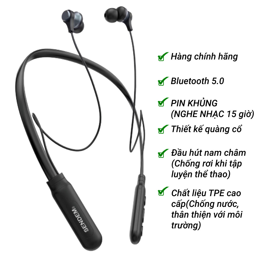 Tai nghe nam châm thể thao E35 Pin cực khủng (Nghe nhạc 15 tiếng), Âm BASS cực hay, Công nghệ bluetooth 5.0 mới nhất, Thiết kế tai nghe quàng cổ thể thao (Chạy bộ, tập Gym) - Hàng chính hãng