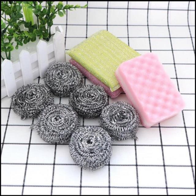 Set cọ xoong inox kèm miếng rửa bát Nhật - Miếng rửa bát