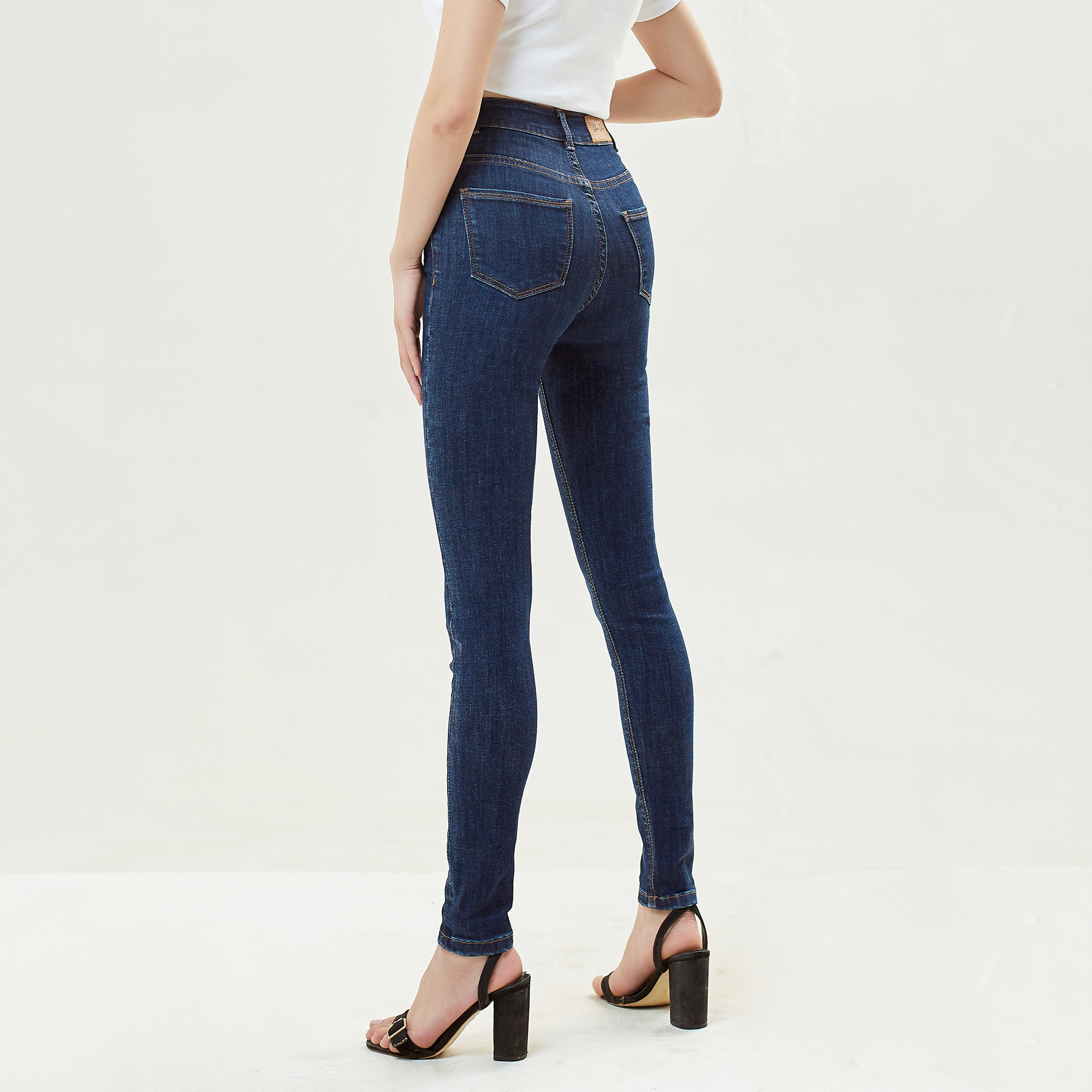 Quần Bò Nữ Cạp Cao Ôm Dáng Skinny Xanh Đậm Aaa Jeans