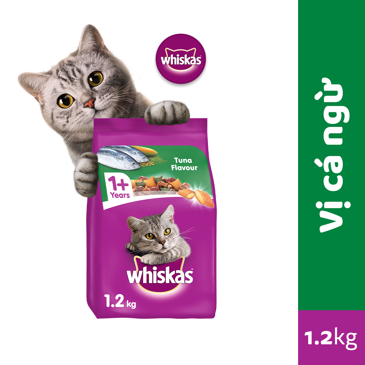 Thức ăn mèo Whiskas vị cá ngừ túi 1.2kg