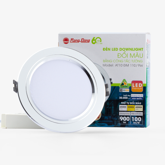 Đèn âm trần Downlight Đổi màu Viền Bạc D AT10L ĐM 110 9W