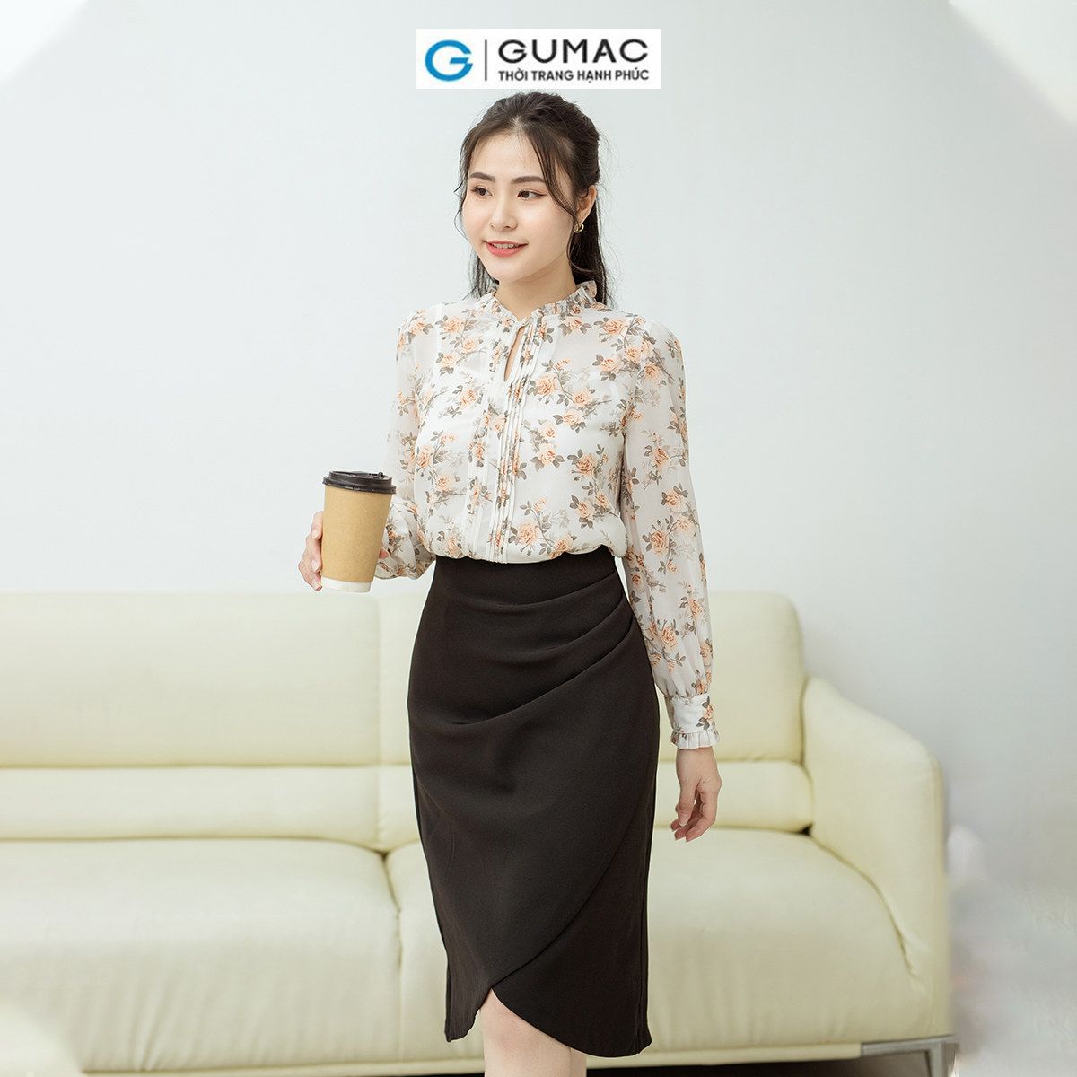 Áo xếp ly viền bèo GUMAC AD08017