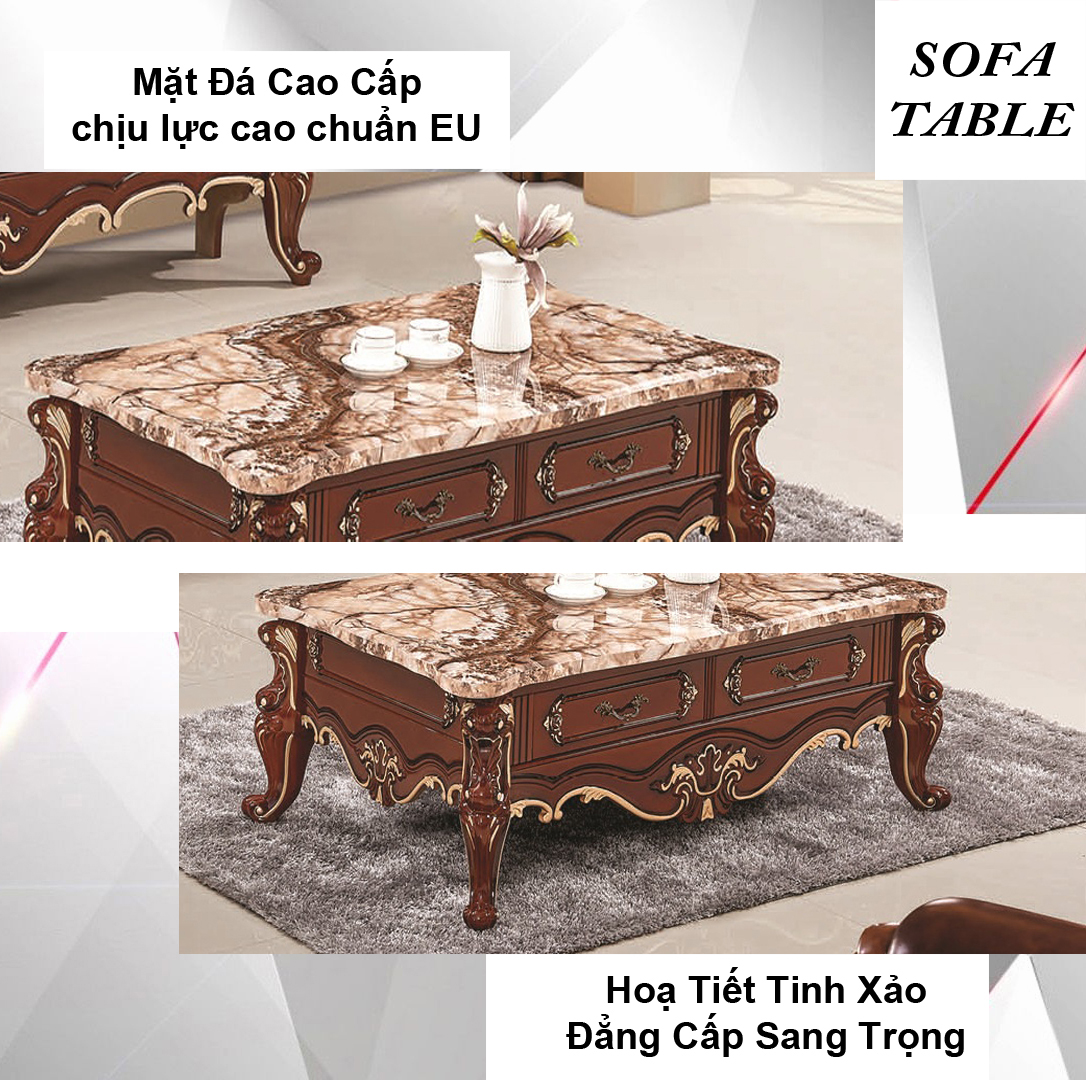 Bàn Sofa Mặt Đá Size 1.3m / 2 Ngăn Kéo / Dòng Cao Cấp - Hàng Nhập Khẩu AZP-T305B