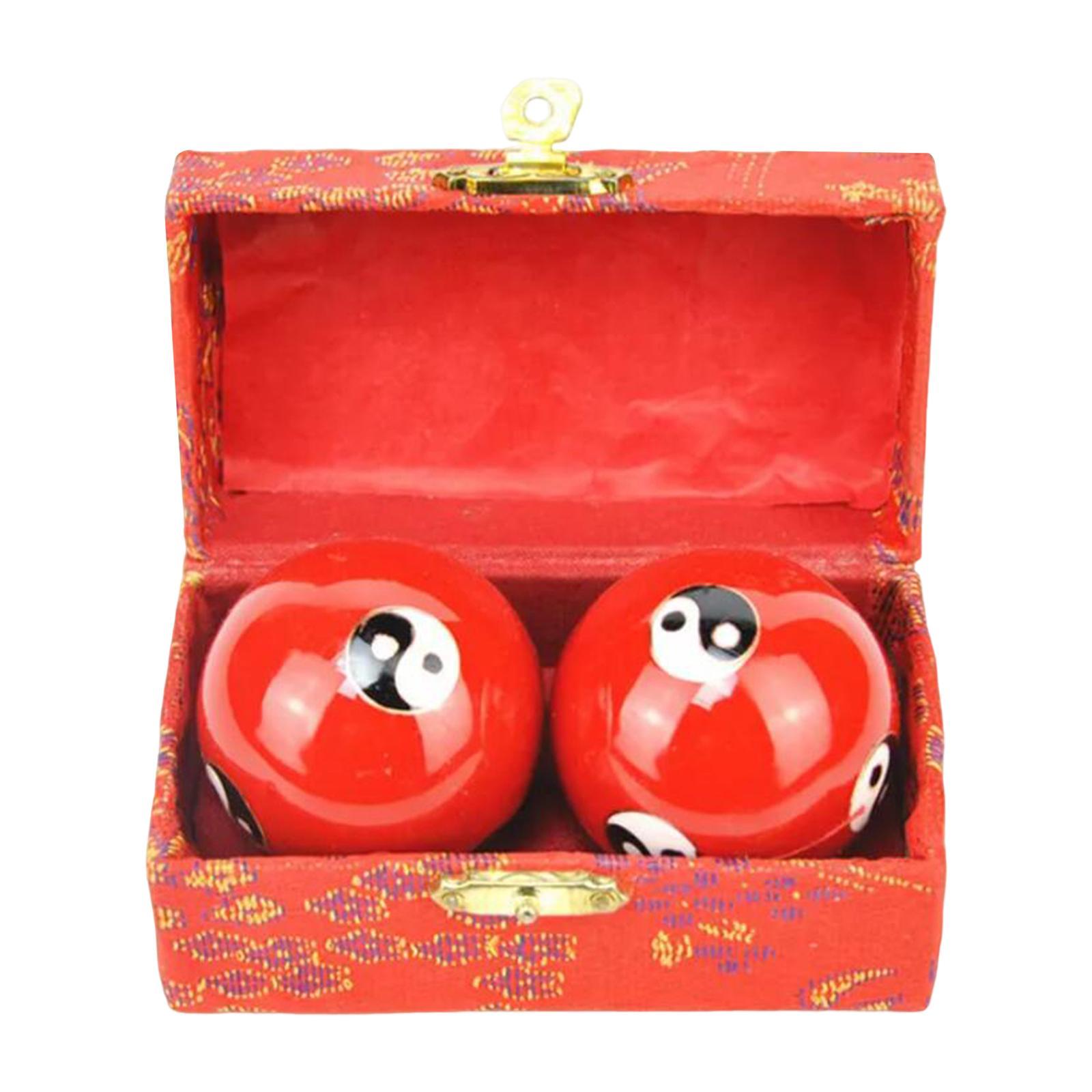 2 Pieces Hand Massage Balls Baoding Balls with Storage Box Durable Smooth Chinese Exercise Handballs for Children Middle Aged People Parents