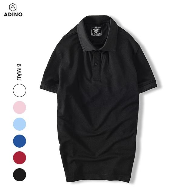 Áo polo nam ADINO màu đen phối viền chìm vải cotton co giãn dáng công sở slimfit hơi ôm trẻ trung AP80