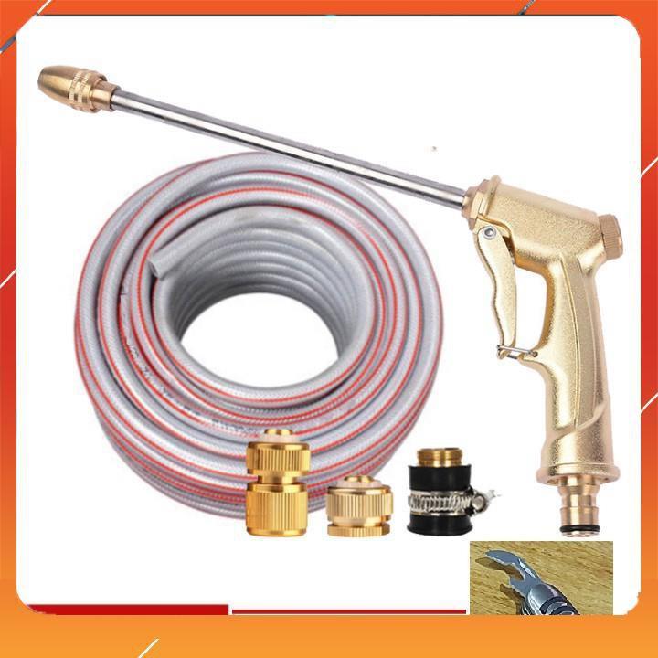 Vòi Xịt️Evoucher Bộ dây vòi xịt nước rửa xe, tưới cây, tăng áp 3 lần, loại 20m 206701-3 đầu đồng,cút đồng+ mở chai