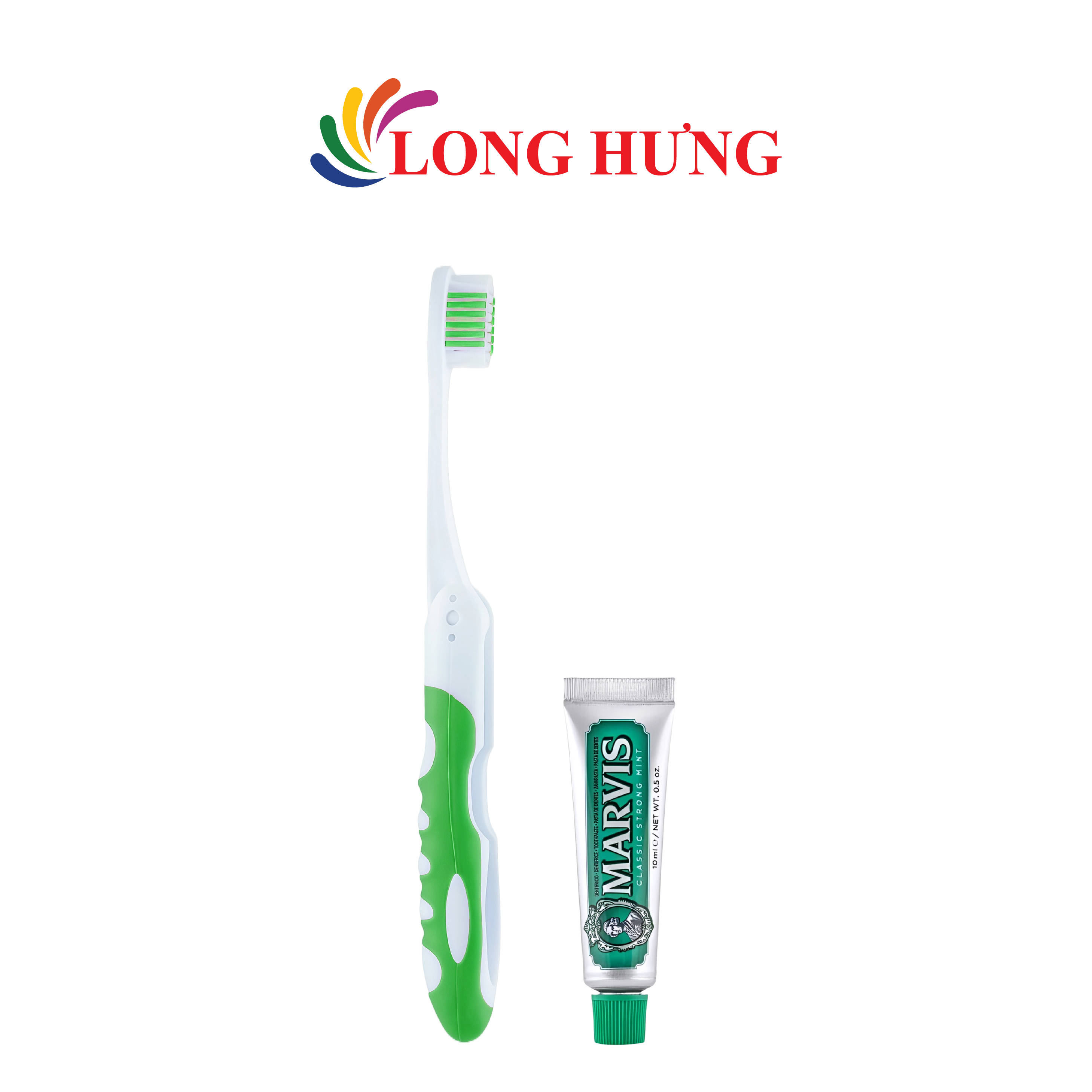 Set kem đánh răng Marvis Strong Mint 10ml + 1 Bàn chải gập Marvis - Hàng chính hãng