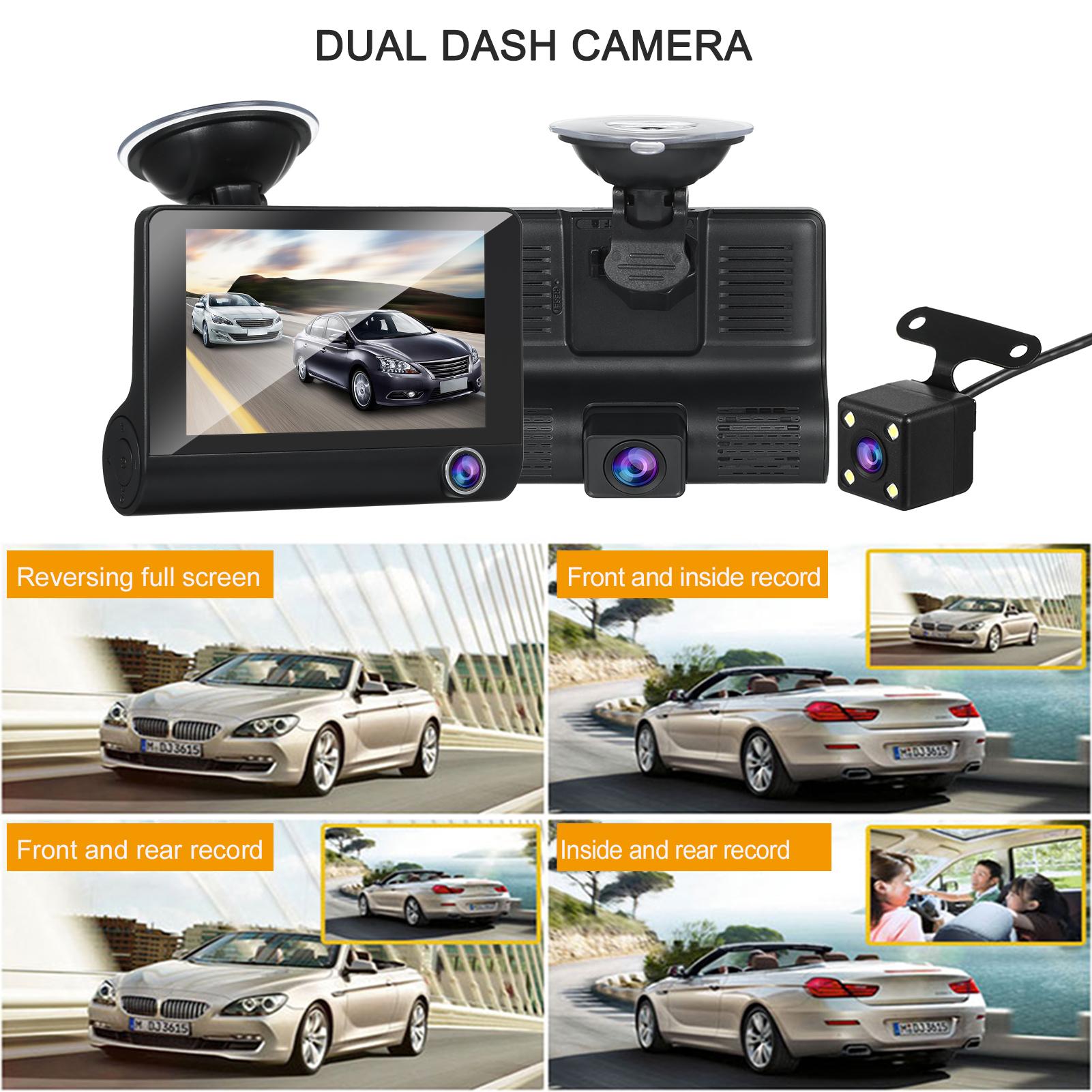 1080P Full HD Dash Cam with 4 Inch IPS Screen Front and Rear Dual Dash Camera Driving Recorder