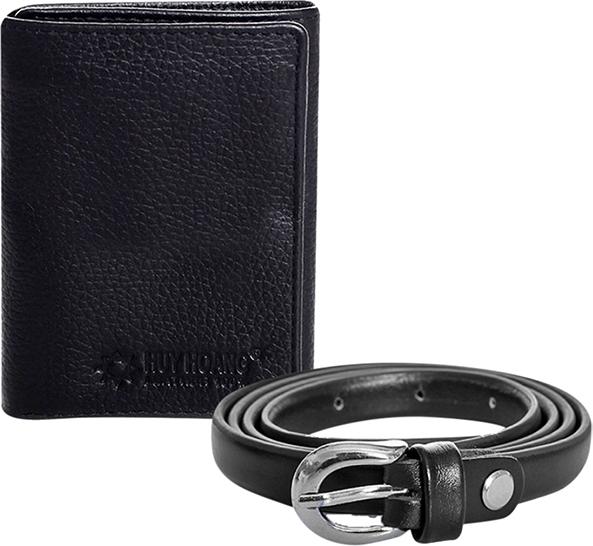 Combo Ví Và Thắt Lưng Nữ Huy Hoàng HT3137-HT5110 (12.6 x 16.6 cm) - Đen
