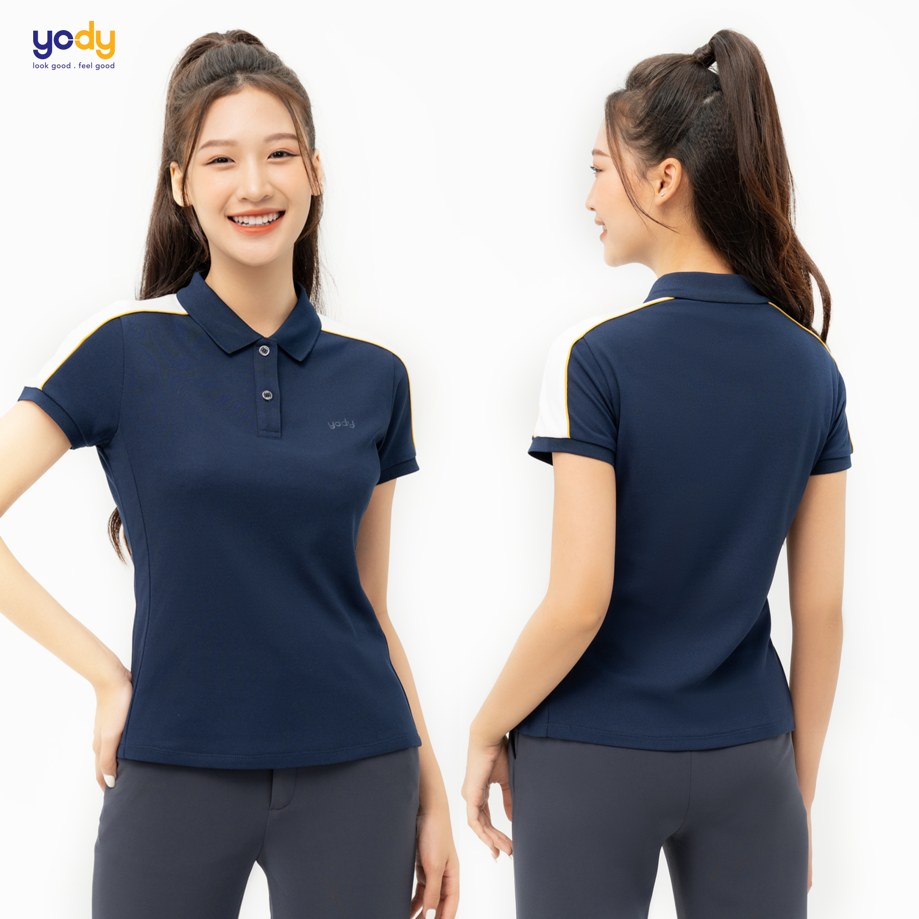 Áo polo nữ YODY vải cafe tổ ong phối màu trẻ trung APN6008