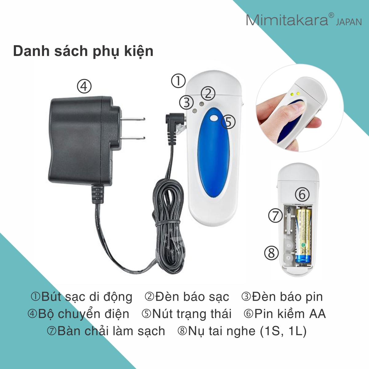 Máy trợ thính siêu nhỏ lỗ tai, bút sạc di động Mimitakara UP-6SZX